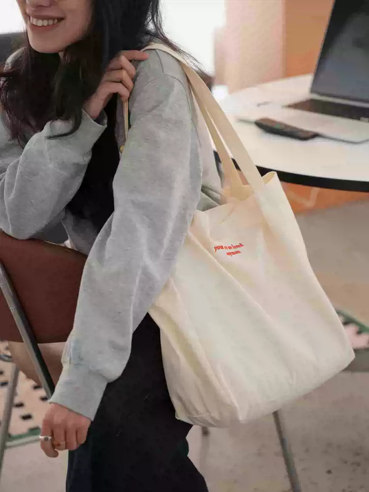 {heym}Be Loved — Embroidered Ivory Cotton Toast Tote