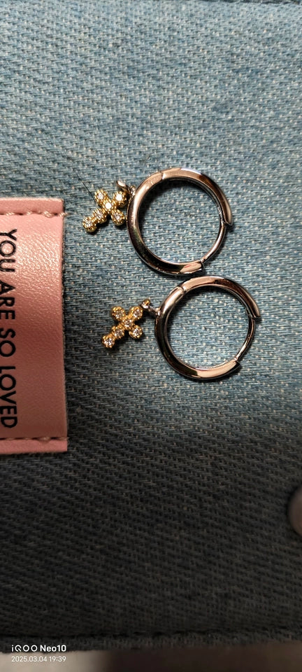 {heym}Cross Earrings — Gold-Plated Sterling Silver with Pavé Accents