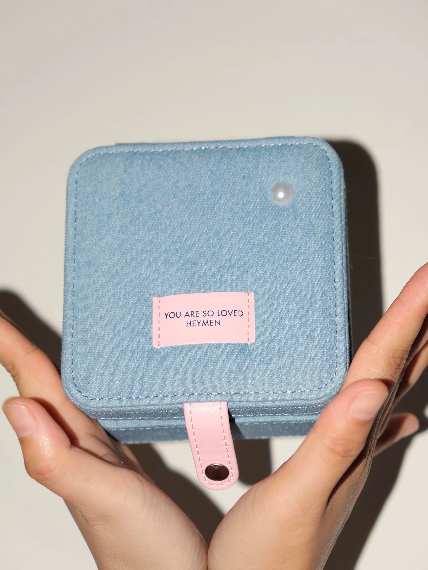 {heym}You Are a Treasure — Pearl-Embellished Denim Travel Jewelry Case