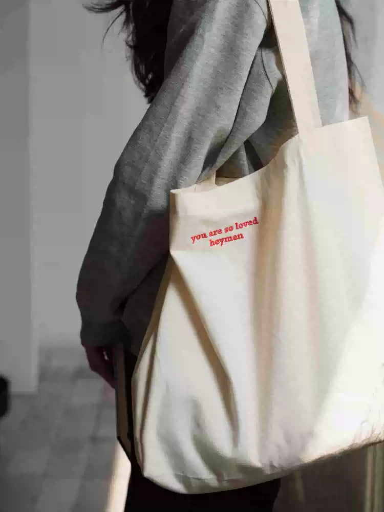 {heym}Be Loved — Embroidered Ivory Cotton Toast Tote