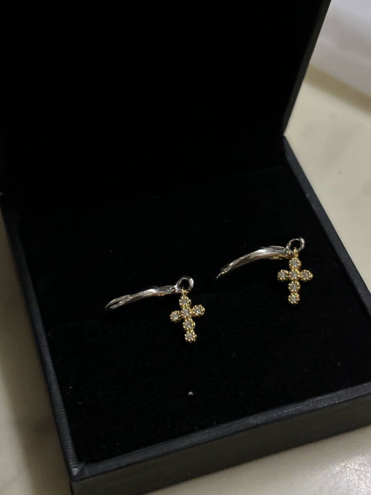 {heym}Cross Earrings — Gold-Plated Sterling Silver with Pavé Accents