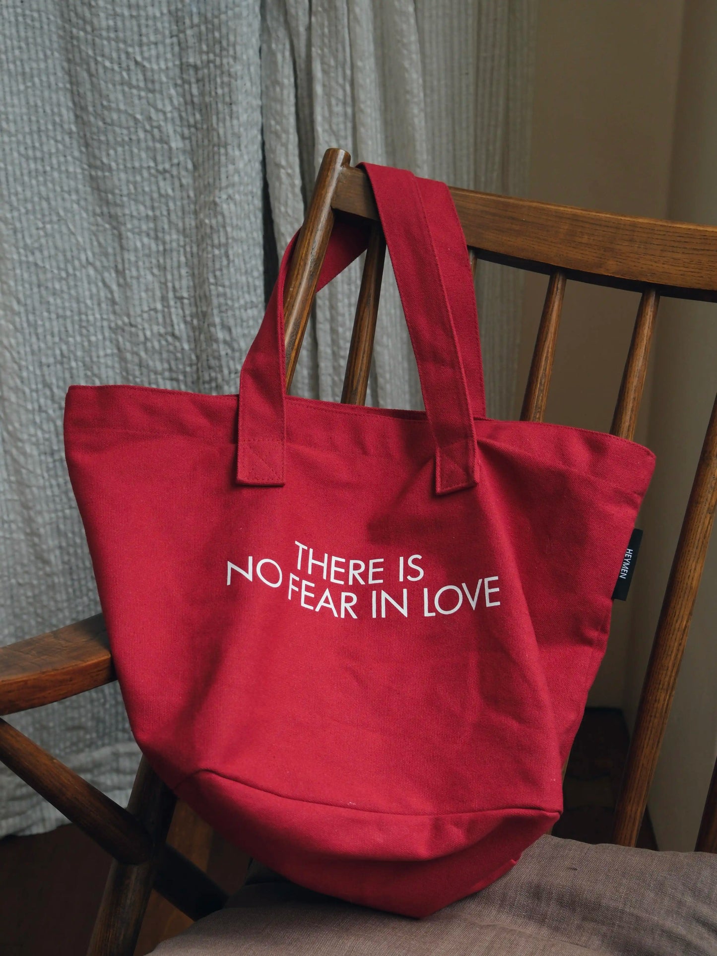 {heym}“There is No Fear in Love” — Oversized Red Canvas Tote