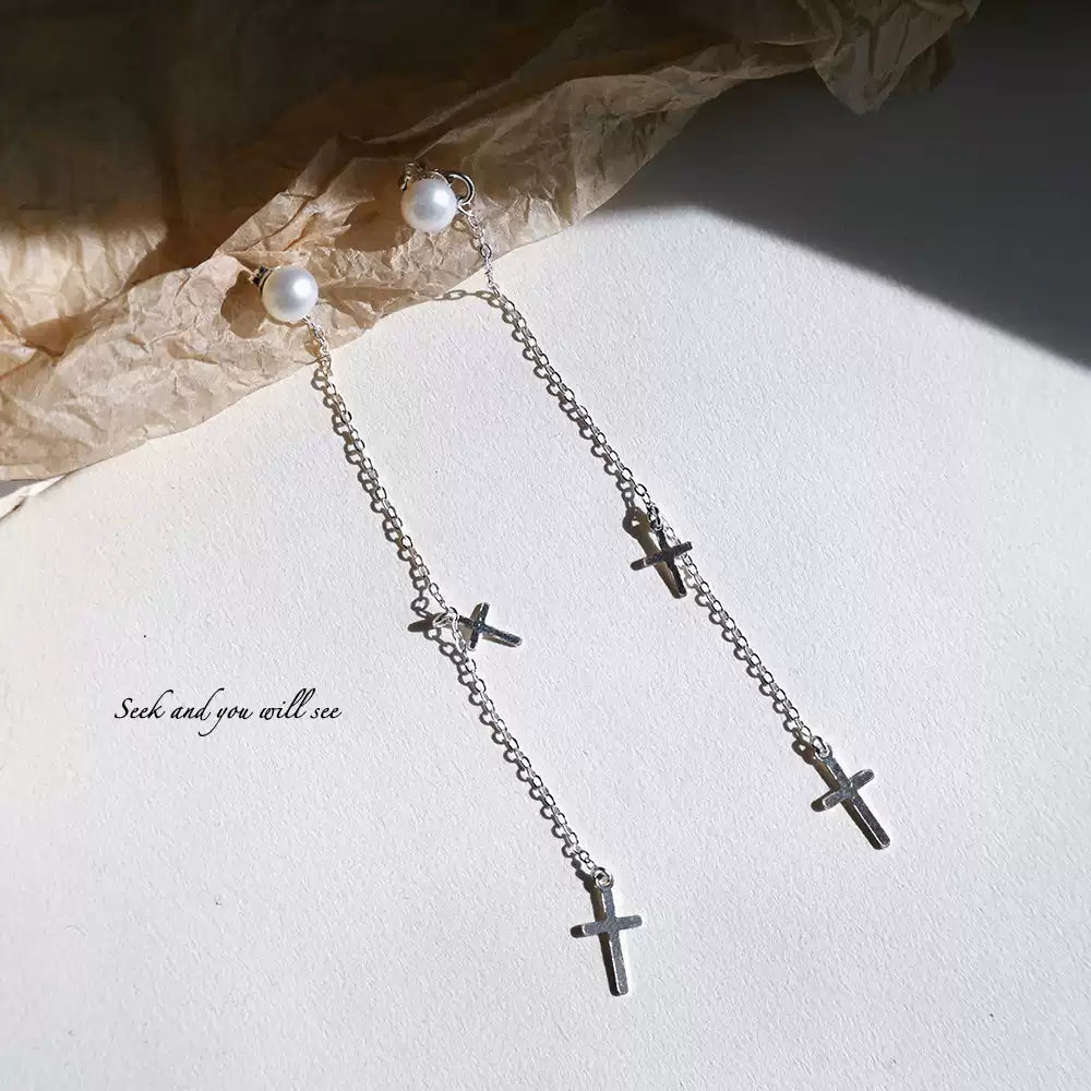{Xun studio} — 4A Freshwater Pearl Cross Convertible Earrings