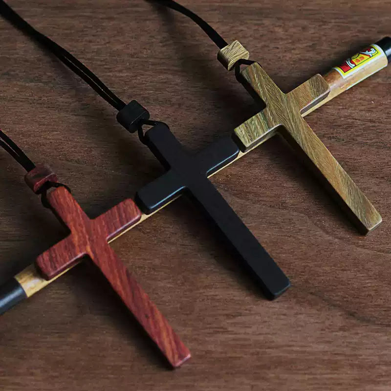 {Wisdom Keepsakes} Wooden Cross Necklace — Casual Unisex Long Chain | Wear or Hang in Car