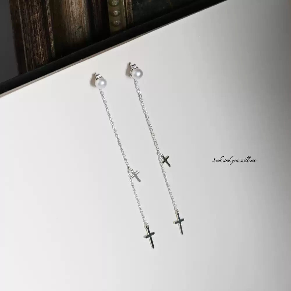 {Xun studio} — 4A Freshwater Pearl Cross Convertible Earrings