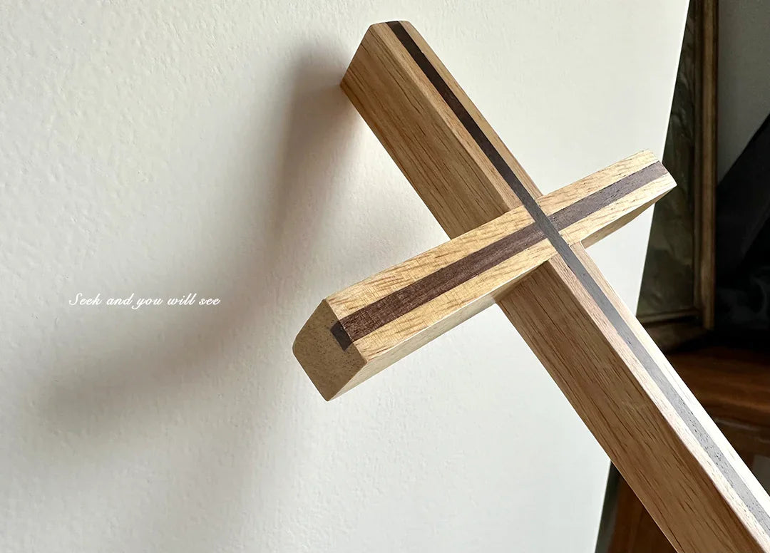 {Rustic Grace}Oak black walnut splicing cross pendant wall decoration simple home living room