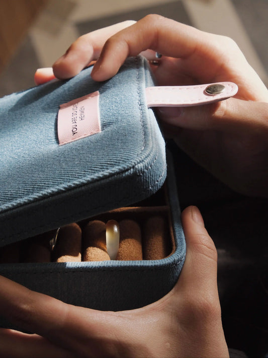 {heym}You Are a Treasure — Pearl-Embellished Denim Travel Jewelry Case