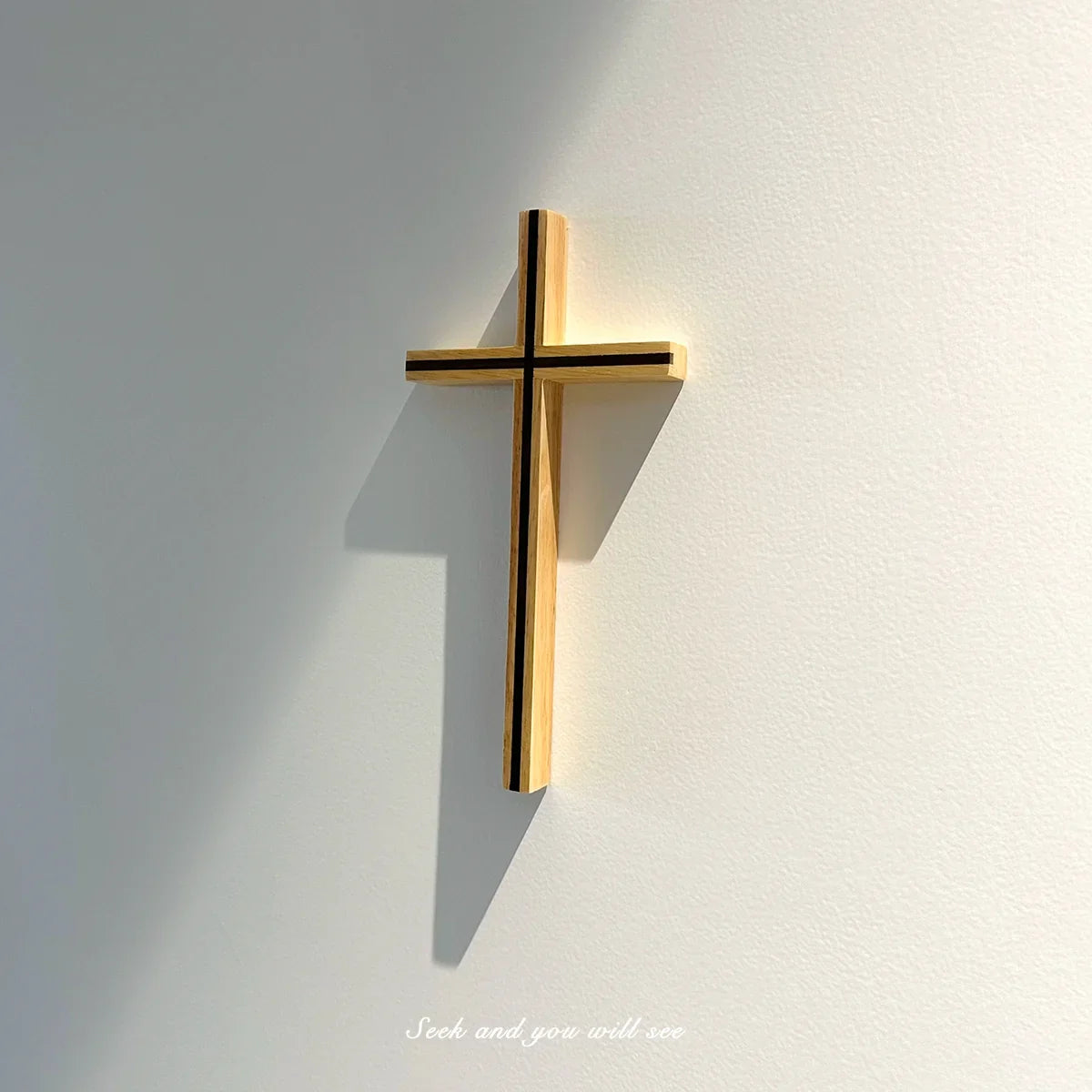 {Rustic Grace}Oak black walnut splicing cross pendant wall decoration simple home living room