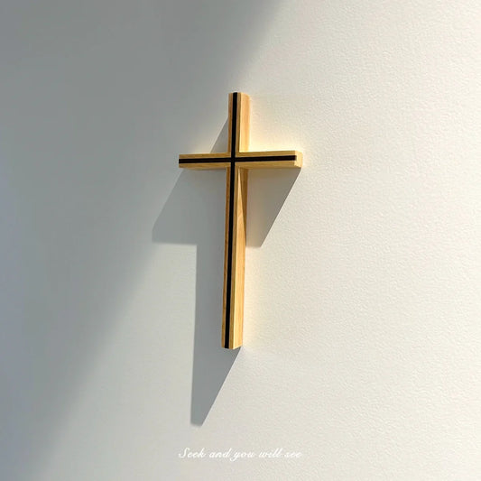 {Rustic Grace}Oak black walnut splicing cross pendant wall decoration simple home living room