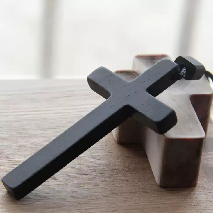 {Wisdom Keepsakes} Wooden Cross Necklace — Casual Unisex Long Chain | Wear or Hang in Car