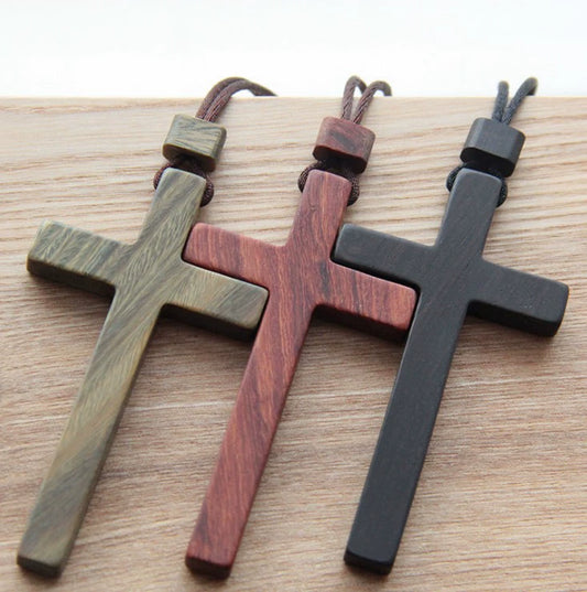 {Wisdom Keepsakes} Wooden Cross Necklace — Casual Unisex Long Chain | Wear or Hang in Car