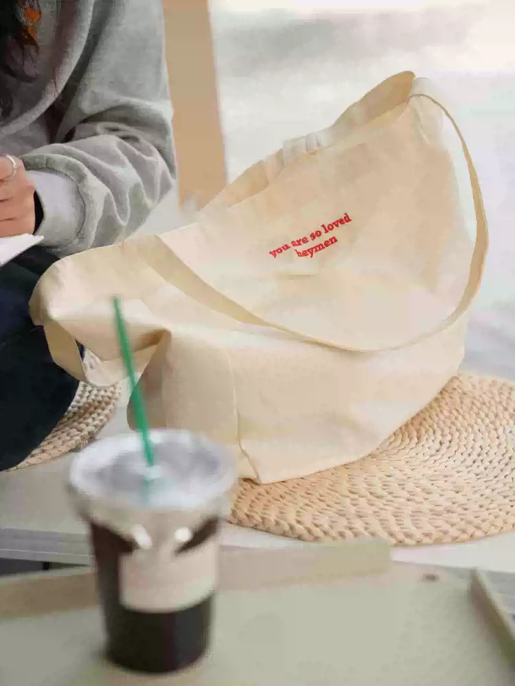 {heym}Be Loved — Embroidered Ivory Cotton Toast Tote