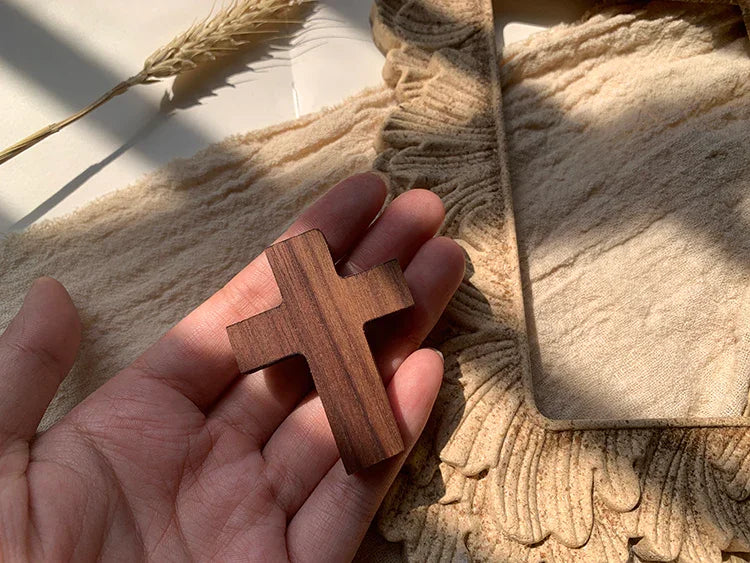 {Cross on the heart}Black walnut brooch