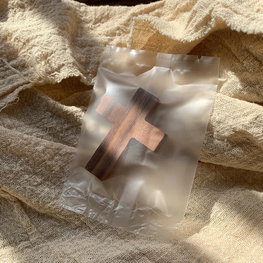 {Cross on the heart}Black walnut brooch