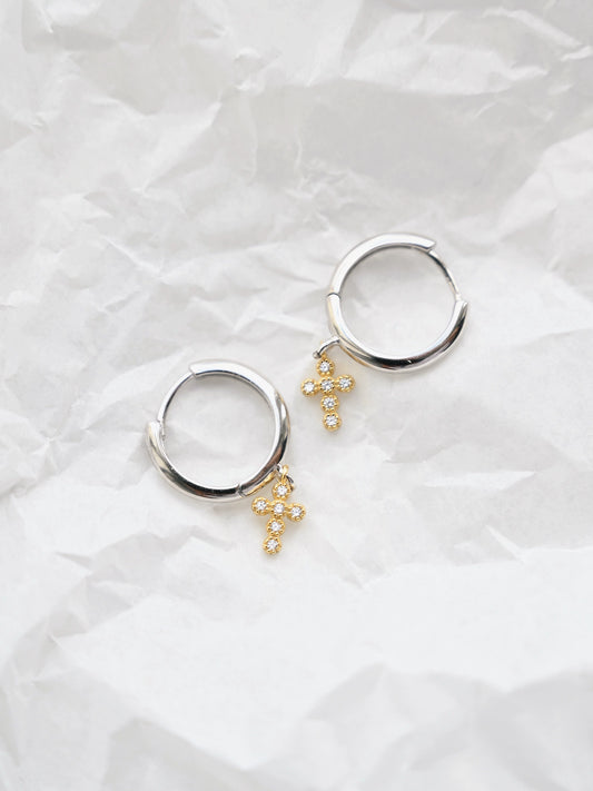 {heym}Cross Earrings — Gold-Plated Sterling Silver with Pavé Accents