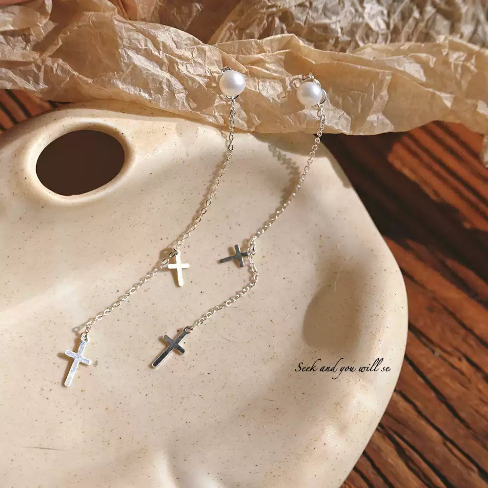 {Xun studio} — 4A Freshwater Pearl Cross Convertible Earrings