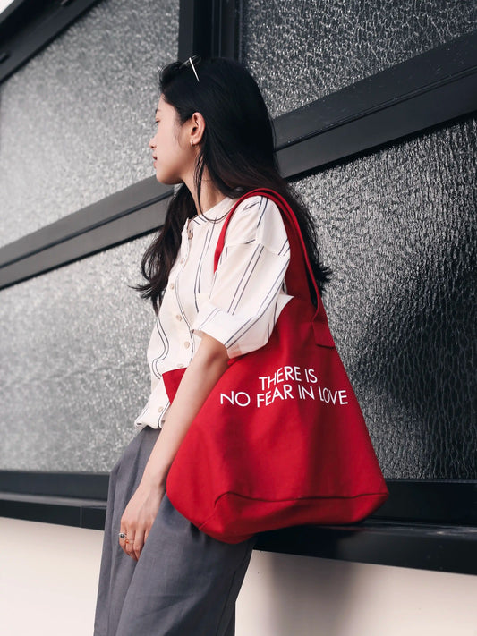 {heym}“There is No Fear in Love” — Oversized Red Canvas Tote