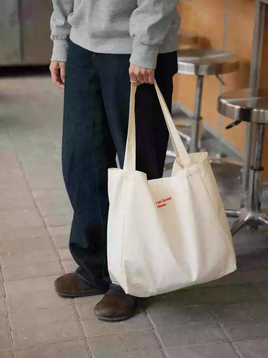 {heym}Be Loved — Embroidered Ivory Cotton Toast Tote