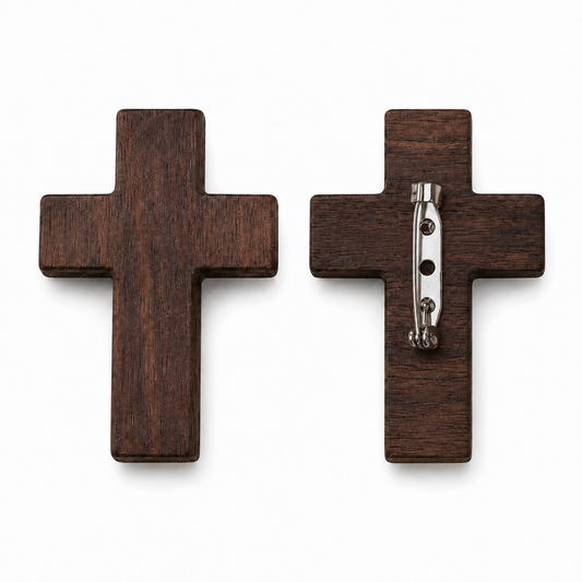 Wooden Cross Brooch Set